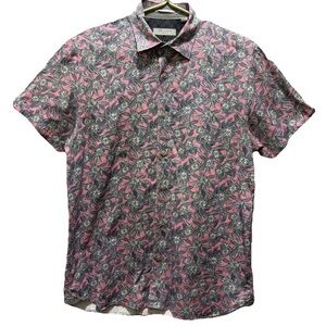 Ted Baker Terrier Hawaiian Pink and Gray Floral Casual Short Sleeve Shirt Large